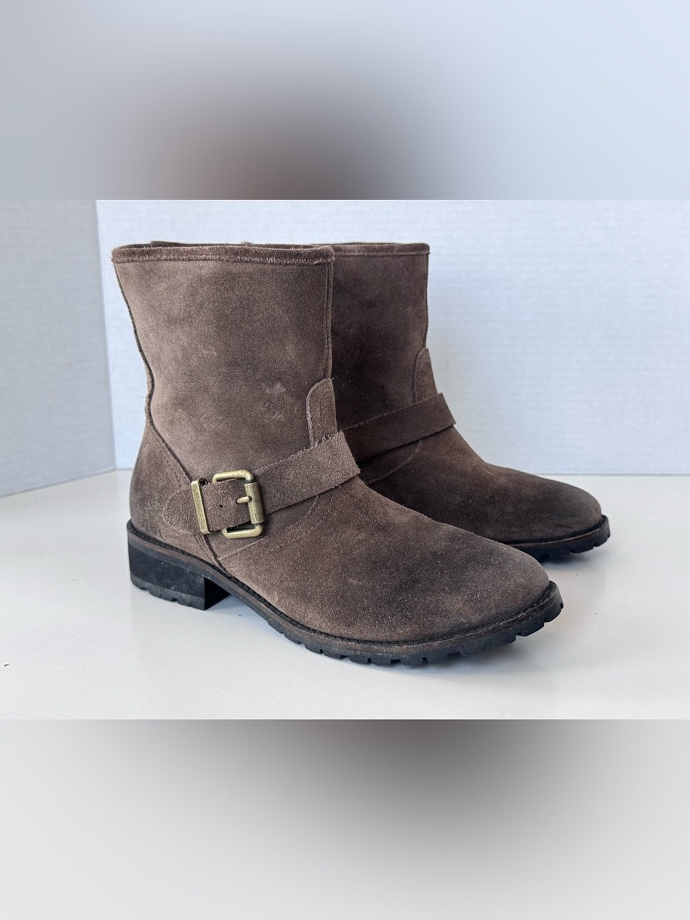 DIESEL Moto Biker Buckle Lined Leather Suede Boots Women’s Size 6 - Picture 2 of 10